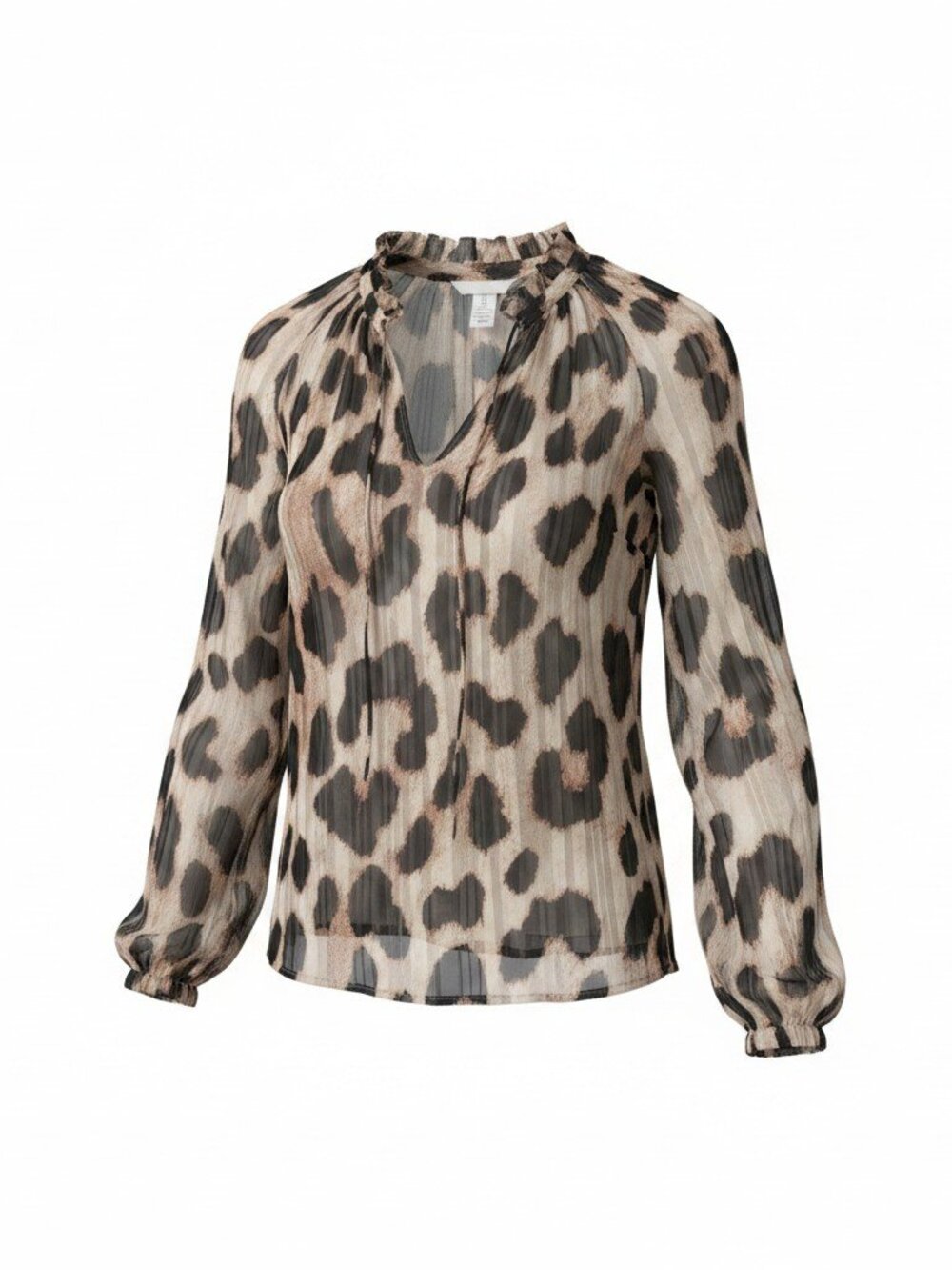 H&M Leopard Print Sheer Pleated Blouse – Size Large